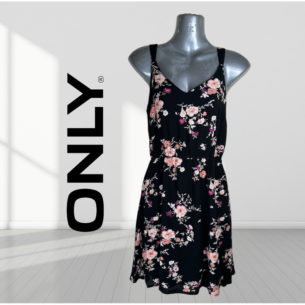 Womens Only Black Floral V Neck Sleeveless Sundress Dress Size 36EU
